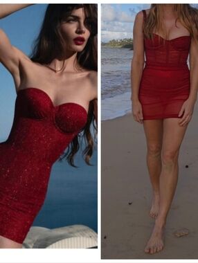 Euphoria Ruby Rhinestone Sheer Corset Sculpted Mini Dress 2 Xs
